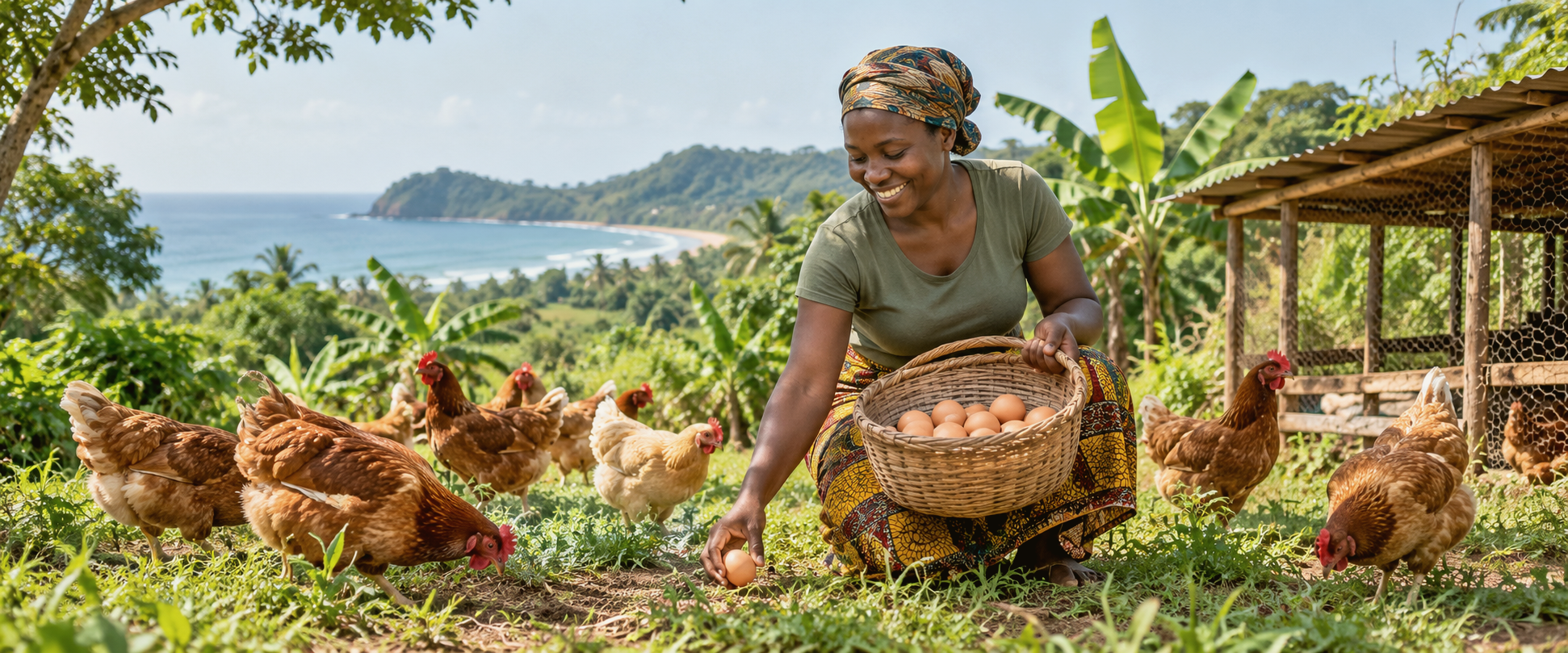 Free-range chickens and fresh eggs on the farm