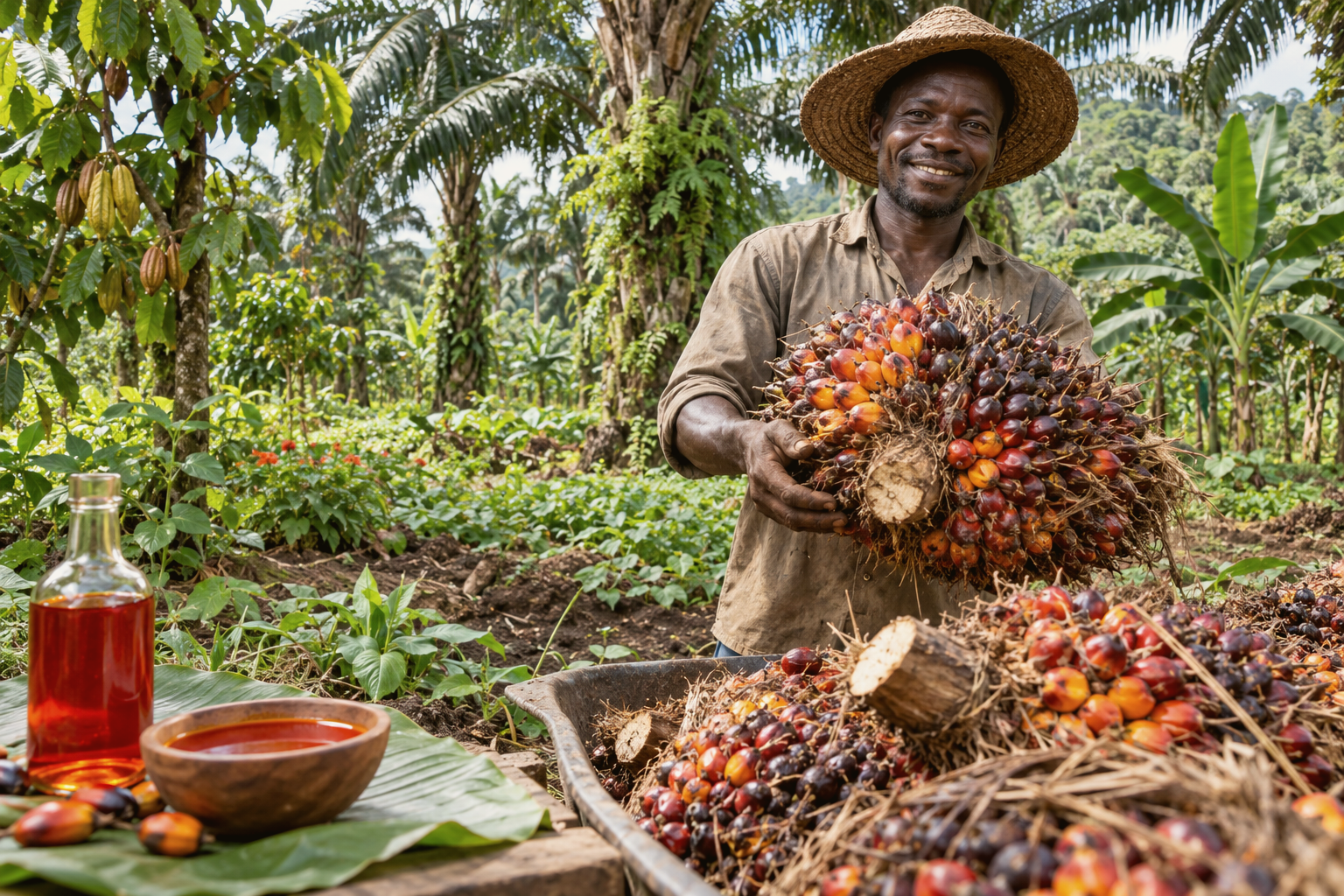 Palm fruits and natural palm oil